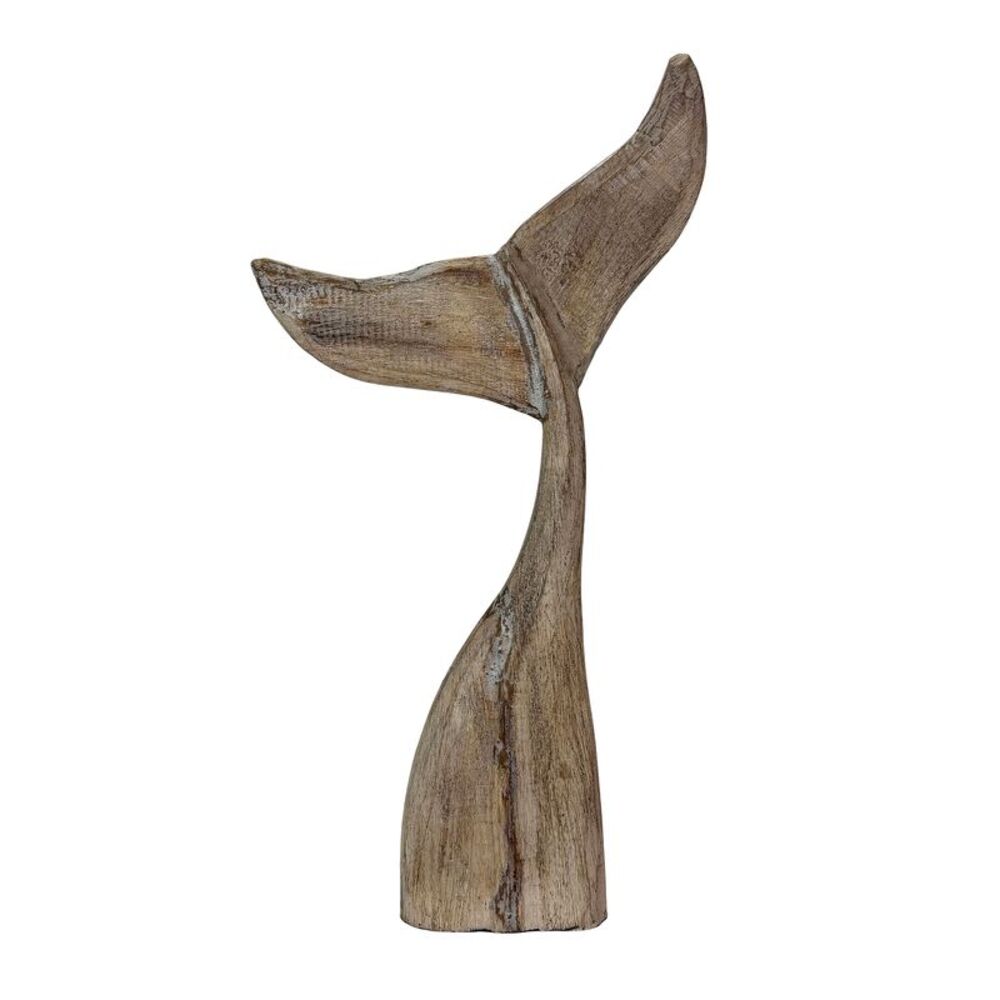 Whale Tail Statue Coastal Distressed Wood Floor Sculpture 33 in Natural